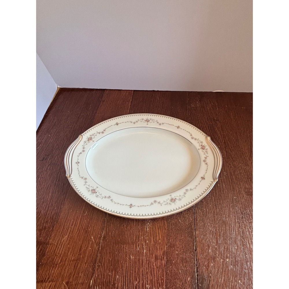 Noritake Fairmont 6102 Oval Serving Platter Gold Trim Pink Floral Japan 12 Inch